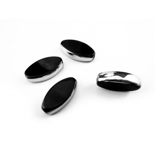 4x Schwarze Fensterperle 18x10x5mm oval Silberrahmen - Schmuckzubehör - Leisure-Beads DIY
