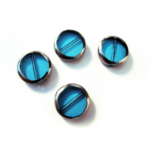 4x türkise Fensterperle 14mm rund mit Silberrahmen Glas - Schmuckzubehör - Leisure-Beads DIY