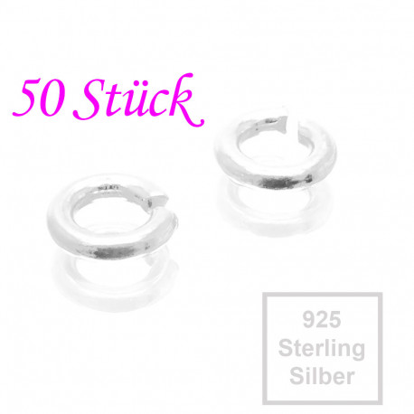 Leisure-Beads - 50x 925er Biegering 4mm x 0,85mm Sterling Silber rund Binderinge - Schmuckzubehör