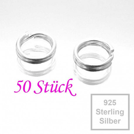 Leisure-Beads - 50x 925er Spaltring 5mm x 1,2mm Sterling Silber rund Binderinge - Schmuckzubehör