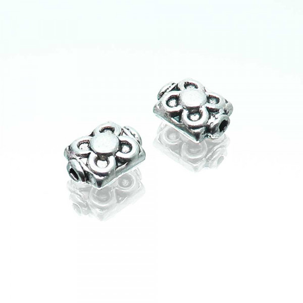 2x rechteckige Metallperle 6,5x9x4mm silberfarben Spacer - Schmuckzubehör - Leisure-Beads DIY