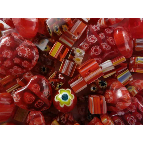 Leisure-Beads - 124g rottönige Millefiori Perlen im Mix - Schmuckzubehör