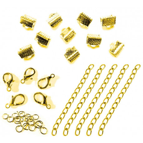 Leisure-Beads - 10 goldfarbene Bandklemmen 6mm + Zubehör - Schmuckzubehör Set