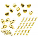 10 goldfarbene Bandklemmen 6mm + Zubehör - Schmuckzubehör Set