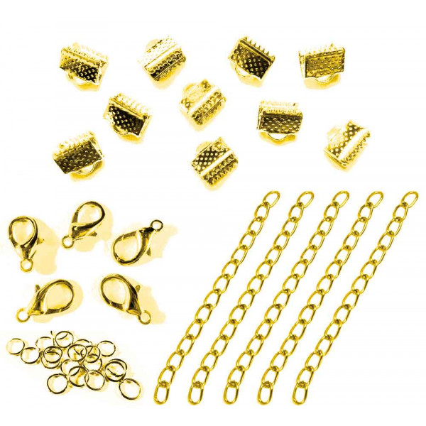 10 goldfarbene Bandklemmen 6mm + Zubehör - Schmuckzubehör Set - Leisure-Beads DIY