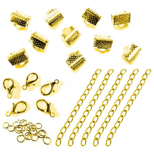 10 goldfarbene Bandklemmen 8mm + Zubehör - Schmuckzubehör Set - Leisure-Beads DIY