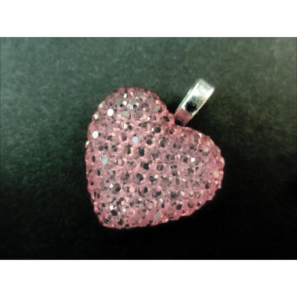 1x rosa Herz Anhänger 25x21mm Strassherz Schmuckanhänger - Schmuckzubehör