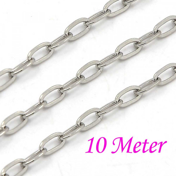 10m Edelstahl Kette 4,5x2,5mm silberfarbene Schmuckkette ovale Gliederkette - Schmuckzubehör - Leisure-Beads DIY
