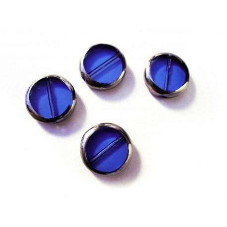 Leisure-Beads - 4x blaue Fensterperle 14mm rund mit Silberrahmen Glas - Schmuckzubehör