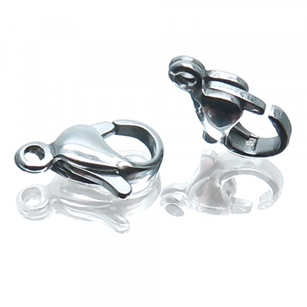10x Edelstahl Karabinerhaken 12mm silberfarben Verschluss - Schmuckzubehör - Leisure-Beads DIY