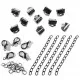 10 gunmetal Bandklemmen 6mm + Karabiner + Biegeringe + Ketten - gunmetal Schmuckzubehör Set - Leisure-Beads DIY