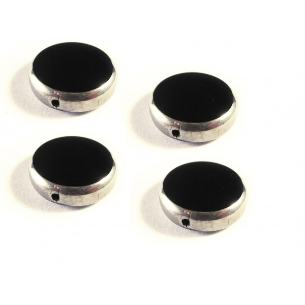 4x Schwarze Fensterperle 14mm rund Silberrahmen - Schmuckzubehör - Leisure-Beads DIY