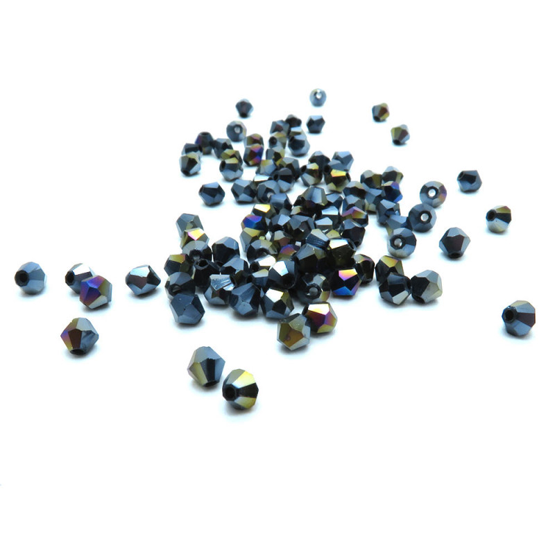 100x Schwarze Glasperlen 3mm Bicone mit AB-Effekt - Schmuckzubehör Glasperlen - Leisure-Beads DIY
