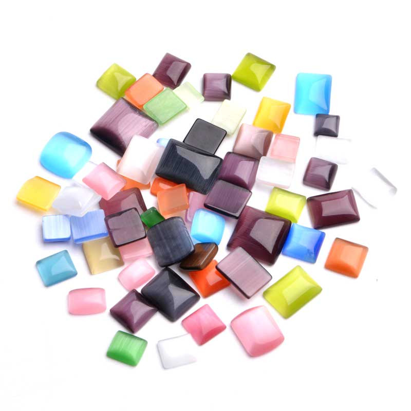 50g Cateye Steine 6-13mm Glas Cabochon rechteckige Klebsteine - Schmuckzubehör - Leisure-Beads DIY