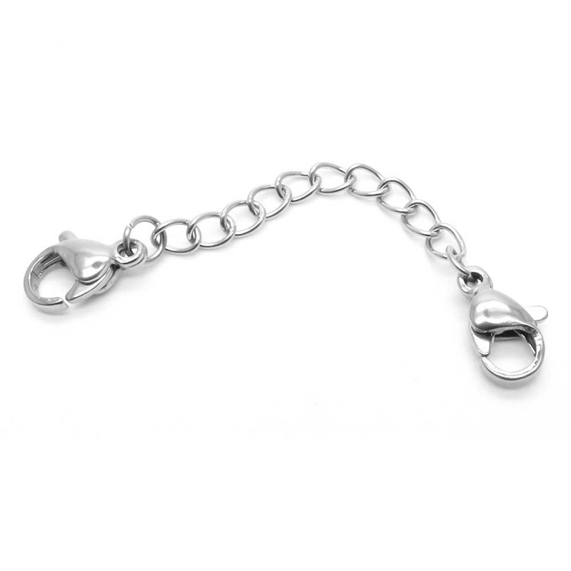 1x Edelstahl Verlängerungskette 55mm mit Karabinern silberfarben - Schmuckzubehör - Leisure-Beads DIY