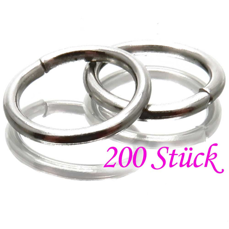 200x Edelstahl Biegering 10mm x 1,1mm silberfarben - Schmuckzubehör - Leisure-Beads DIY