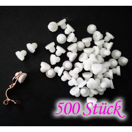 Leisure-Beads - 500x weiße Gummi Polster für Ohrclips 6x5mm - Schmuckzubehör