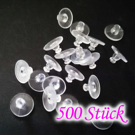 Leisure-Beads - 500x Silikon Ohrstopper 10x6mm transparent - Schmuckzubehör Ohrringe basteln