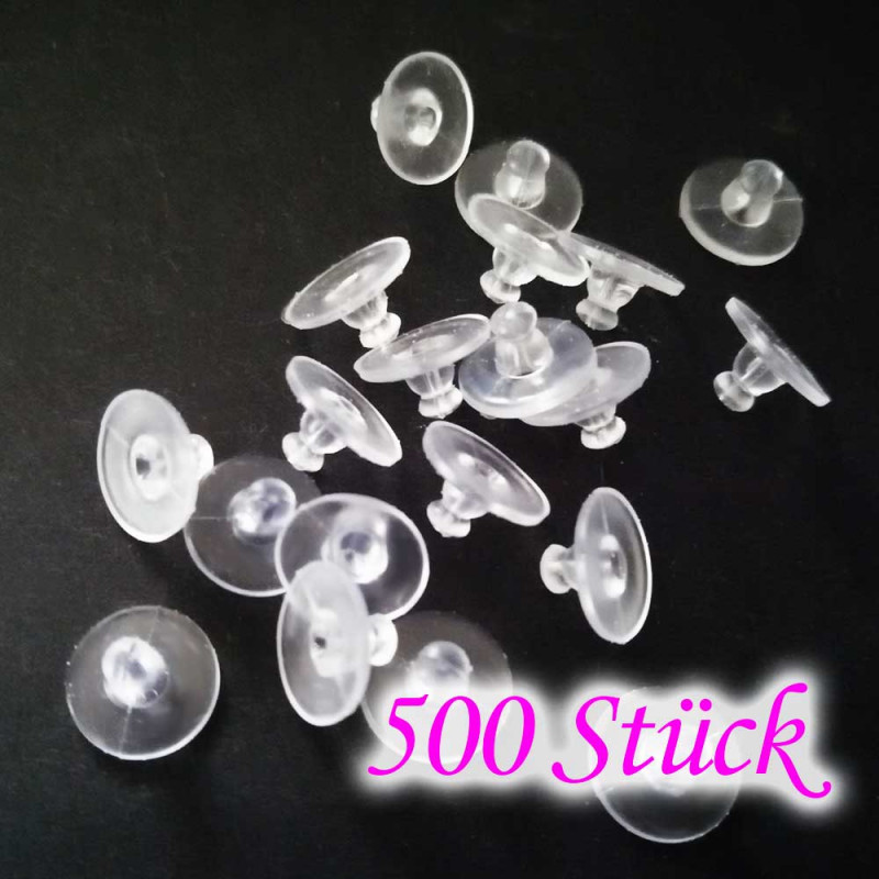 500x Silikon Ohrstopper 10x6mm transparent - Schmuckzubehör Ohrringe basteln - Leisure-Beads DIY