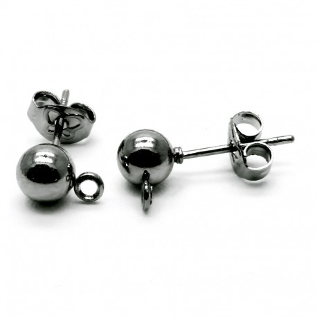 Leisure-Beads - 2x gunmetal Ohrstecker 16x7,5mm mit Öse Kugel 5mm - Schmuckzubehör