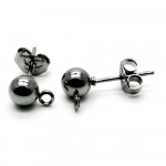 2x gunmetal Ohrstecker 16x7,5mm mit Öse Kugel 5mm - Schmuckzubehör