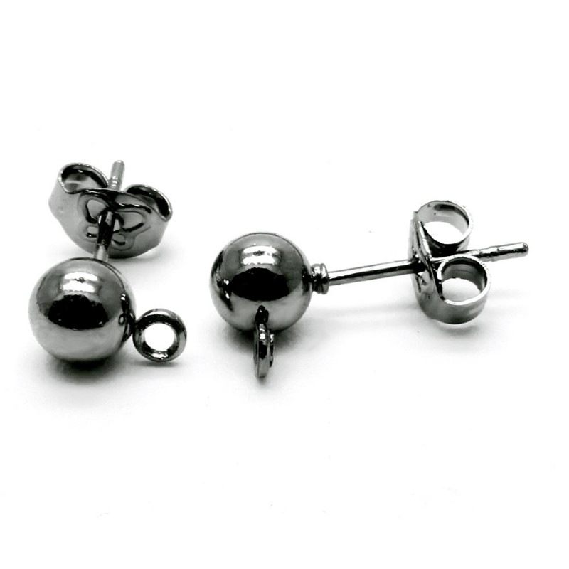 2x gunmetal Ohrstecker 16x7,5mm mit Öse Kugel 5mm - Schmuckzubehör - Leisure-Beads DIY