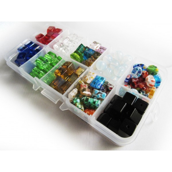 Bunter Glas Perlenmix in Sortierbox - Schmuckzubehör Set - Leisure-Beads DIY