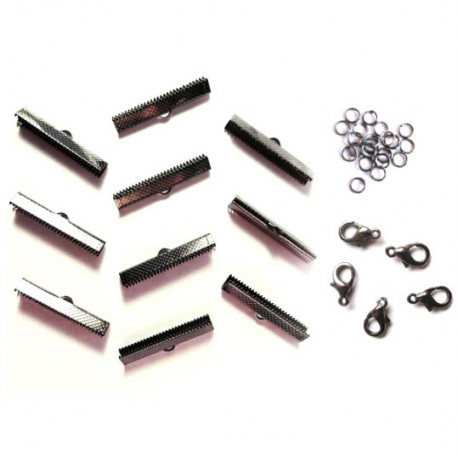 Leisure-Beads - 10 gunmetal Bandklemmen 30mm + Karabiner + Biegeringe - Schmuckzubehör Set