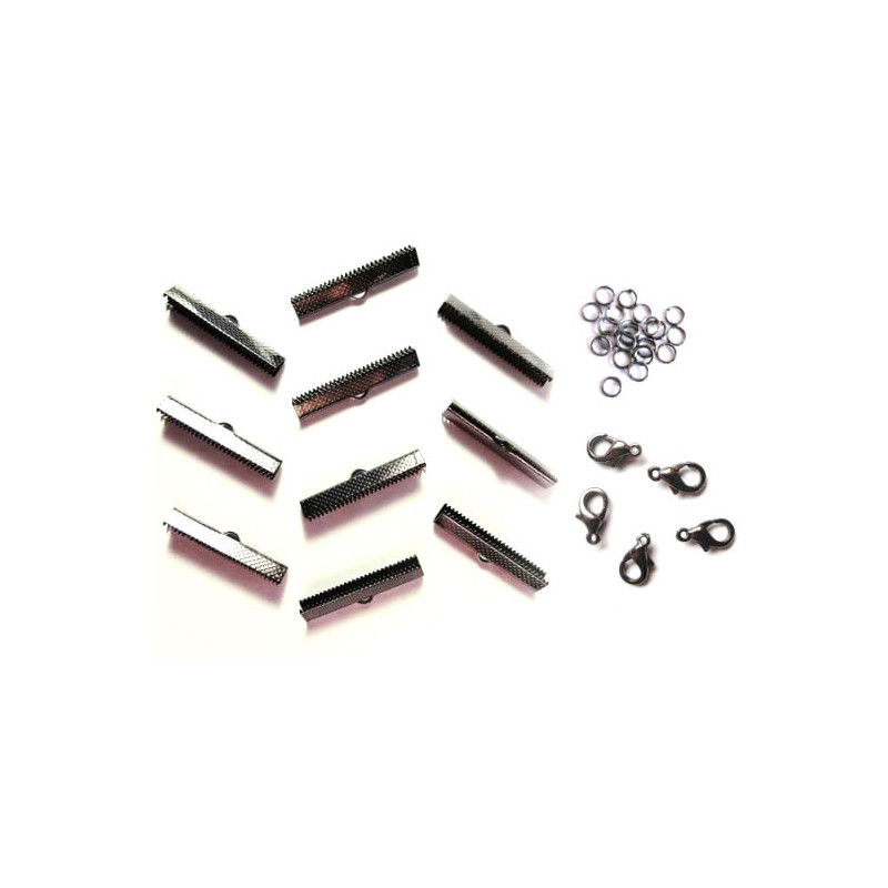 10 gunmetal Bandklemmen 30mm + Karabiner + Biegeringe - Schmuckzubehör Set - Leisure-Beads DIY
