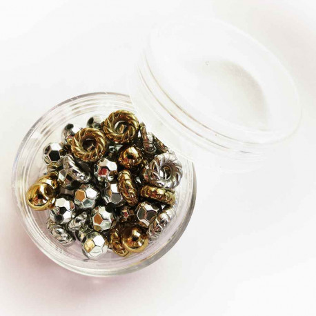 Leisure-Beads - 5g silberfarben und goldfarben Acryl Perlen und Ringe 4-8mm im Döschen - Acryl Schmuckzubehör