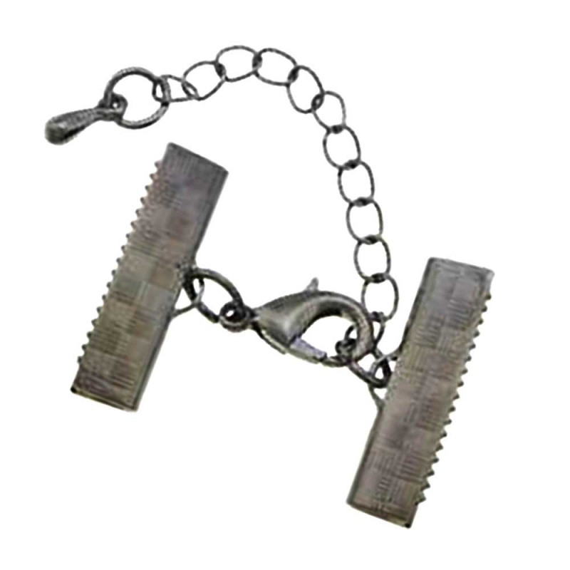 1x 20mm Bandklemme gunmetal Verschluss mit Karabiner und Kette dunkel metallfarben / schwarz - gunmetal Schmuckzubehör