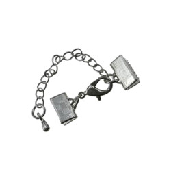 Leisure-Beads - 1x 10mm Bandklemme gunmetal Verschluss mit Karabiner und Kette dunkel metallfarben / schwarz - gunmetal Schmuckzubehör