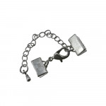 1x 10mm Bandklemme gunmetal Verschluss mit Karabiner und Kette dunkel metallfarben / schwarz - gunmetal Schmuckzubehör