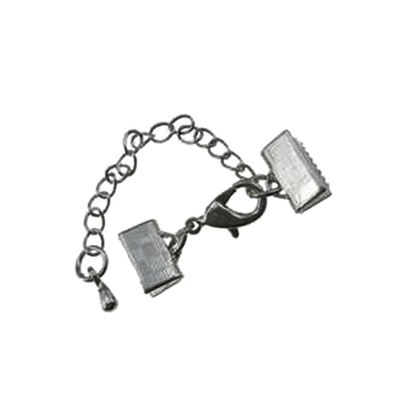 1x 10mm Bandklemme gunmetal Verschluss mit Karabiner und Kette dunkel metallfarben / schwarz - gunmetal Schmuckzubehör - Leisure-Beads DIY