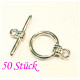 50x Knebelverschluss Ring 11mm Toggle silberfarben - Schmuckzubehör