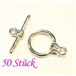 50x Knebelverschluss Ring 11mm Toggle silberfarben - Schmuckzubehör