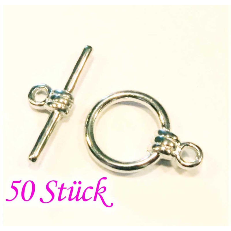 50x Knebelverschluss Ring 11mm Toggle silberfarben - Schmuckzubehör - Leisure-Beads DIY