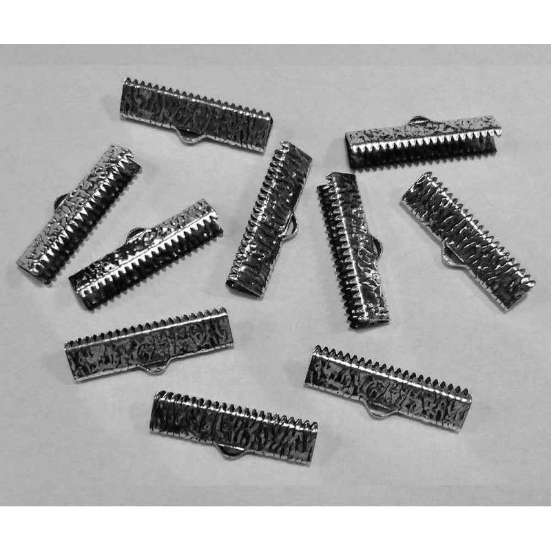 10x silberfarbene Bandklemme 25mm Bandverbinder mit Textur - Schmuckzubehör - Leisure-Beads DIY