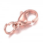 5x Edelstahl Karabinerhaken 12mm rosegoldfarben mit Biegering - Schmuckzubehör