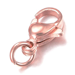 Leisure-Beads - 5x Edelstahl Karabinerhaken 10mm rosegoldfarben mit Biegering - Schmuckzubehör