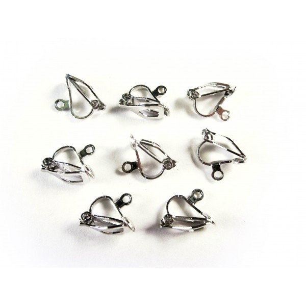 8 Stück / 4 Paar Ohrclips (1) 12x12mm silberfarben - Schmuckzubehör zum Ohrclips selbermachen