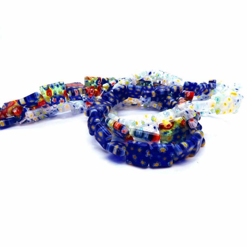 3x Strang blau bunte Millefiori Perlen MIX 28 - Schmuckzubehör - Leisure-Beads DIY