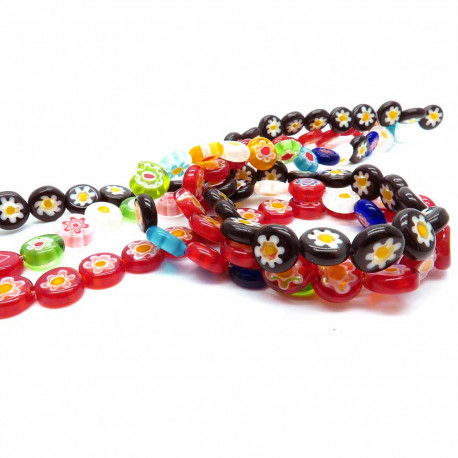 Leisure-Beads - 3x Strang schwarz rot bunte Millefiori Perlen MIX 35 - Schmuckzubehör
