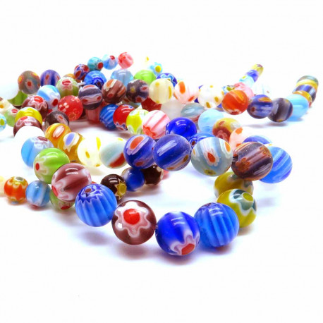 Leisure-Beads - 3x Strang bunte Millefiori Perlen MIX 36 Kugel - Schmuckzubehör