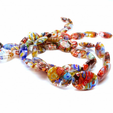 Leisure-Beads - 2x Strang bunte Millefiori Perlen MIX 38 Oval - Schmuckzubehör