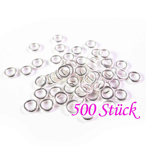 Leisure-Beads - 500x geschlossener Ring 4x0,8mm rund in hellsilberfarben - Schmuckzubehör
