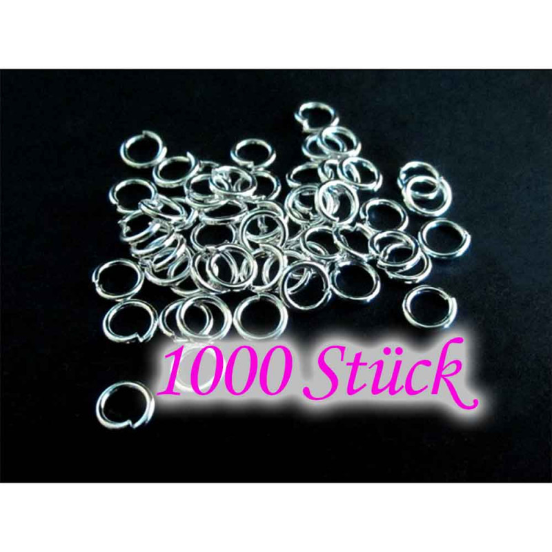 1000x Biegering hellsilberfarben 5mm x 0,8mm rund Bindering - Schmuckzubehör Biegering - Leisure-Beads DIY