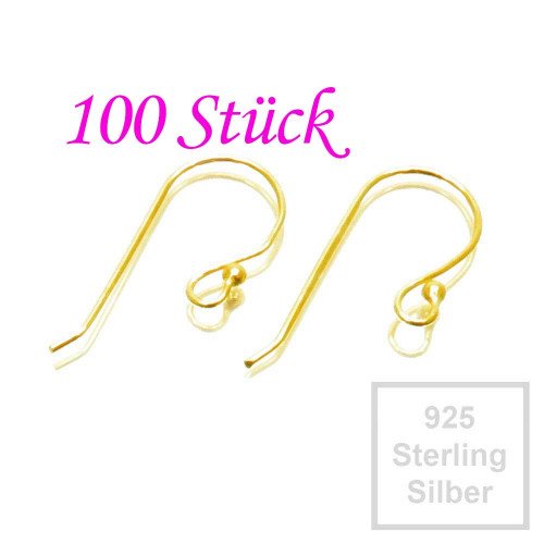 Leisure-Beads - 100x vergoldete 925er Ohrhaken 24x16mm Sterling Silber - Schmuckzubehör