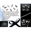 Bastelset für Halsband 13mm und 25mm mit Samtband, Bandklemmen, Karabinern + Biegeringen - Schmuck Bastelset