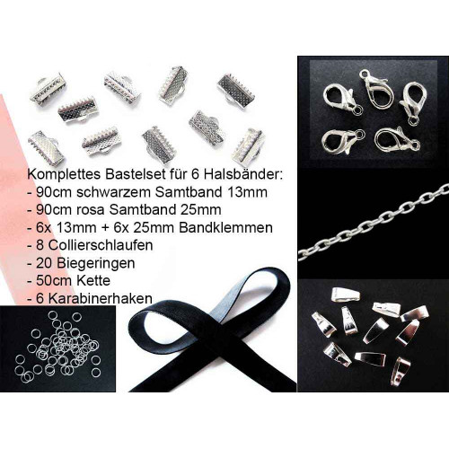 Leisure-Beads - Bastelset für Halsband 13mm + 25mm Halsband mit Samtband und Verschlüssen - Schmuckzubehör